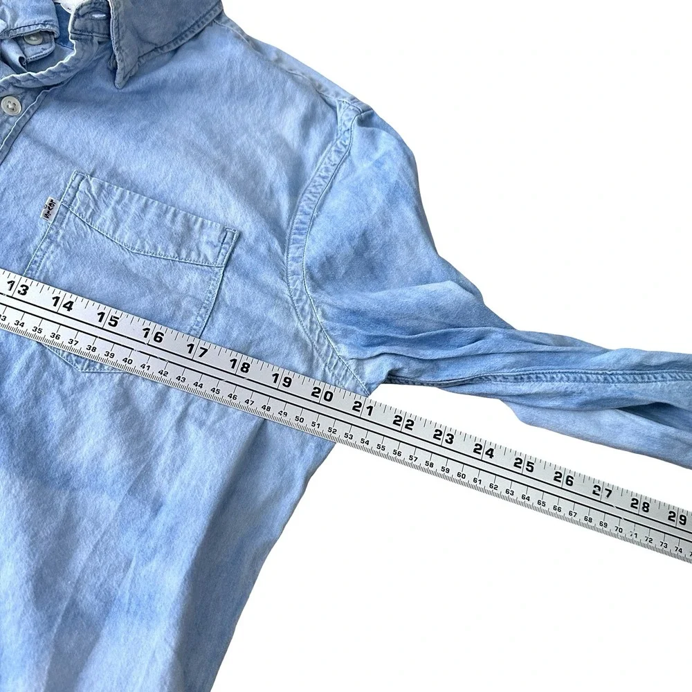 Levis‎ Mens Acid Wash Denim Button Down Shirt Light Blue Cloud Sky Wash Medium